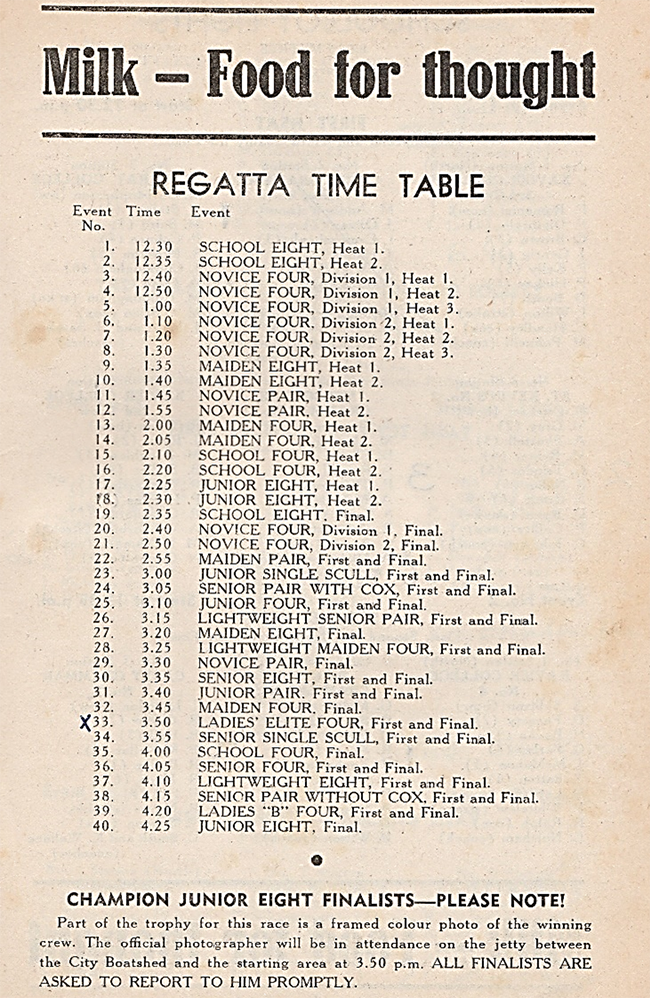 timetable from the 1976 Ballarat regatta program